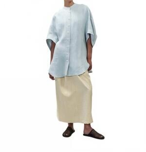 NEW ALYSI maxi linen blouse in celeste